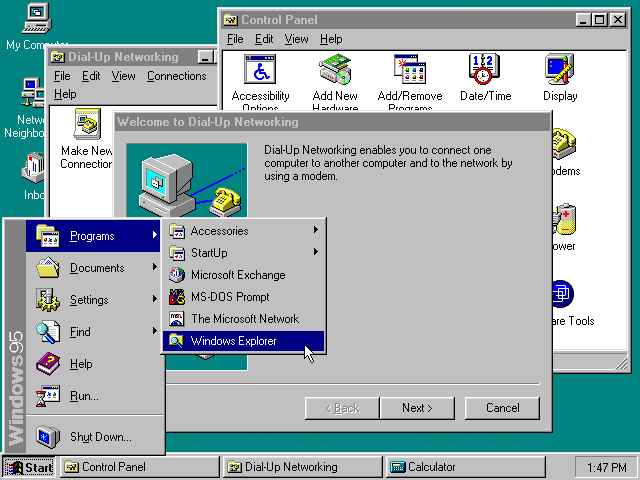 Taskbar trên Windows 95. Ảnh: The Register