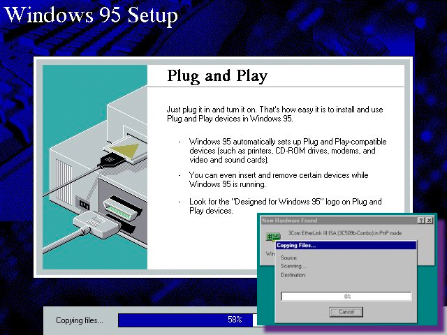 Trình tự nhận thiết bị ngoại vi trên Windows 95. Ảnh: WindowsonWindows/X